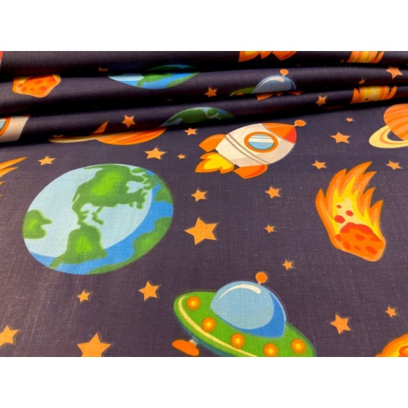 Tissu en coton - L'espace et les planètes