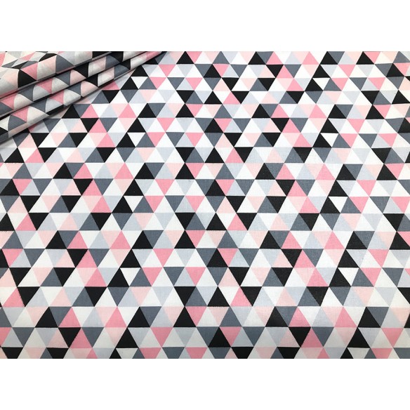 Tissu en coton - Petites pyramides roses