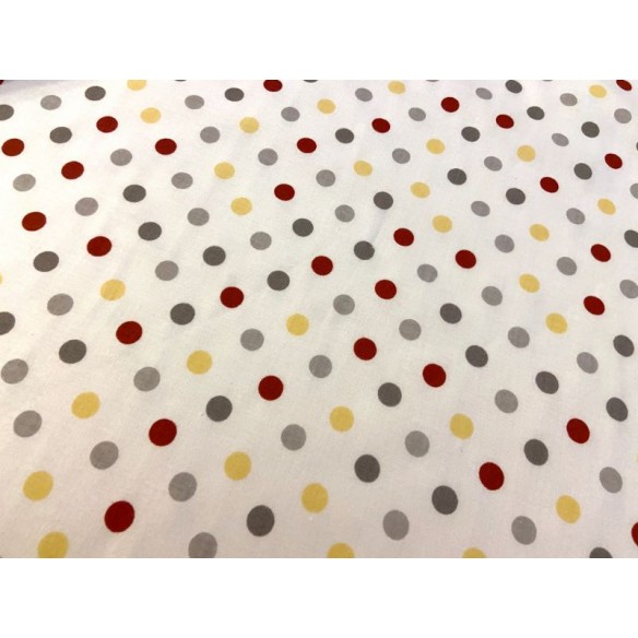 Tissu en coton - Pois rouges, gris et jaunes moyens