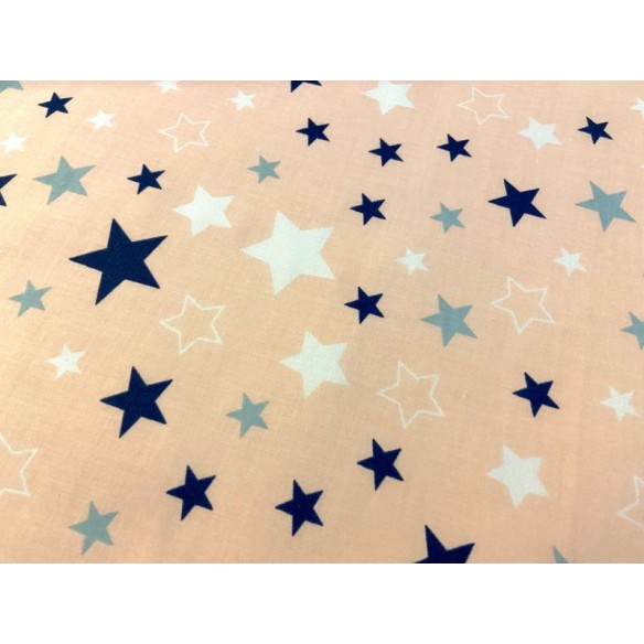 Tissu en coton - Étoiles bleu marine sur abricot