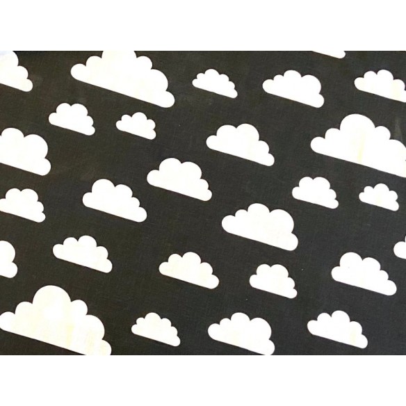 Tissu en coton - Gros nuages ​​blancs sur noir