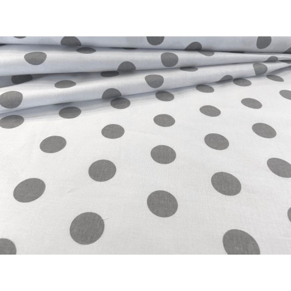 Tissu en coton - Pois gris sur blanc
