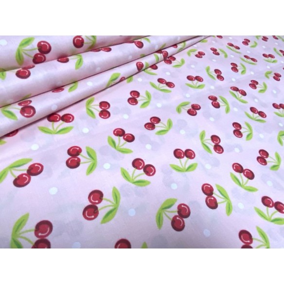 Tissu en coton - Cerises sur rose