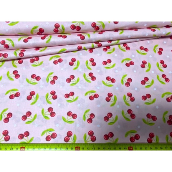 Tissu en coton - Cerises sur rose