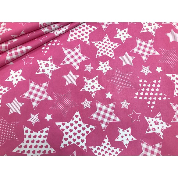 Tissu en coton - Étoiles roses à motifs