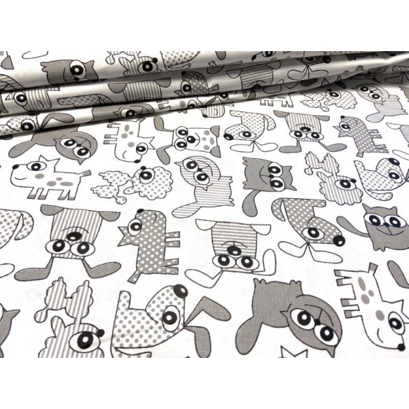 Tissu en coton - Chien et chat de dessin animé