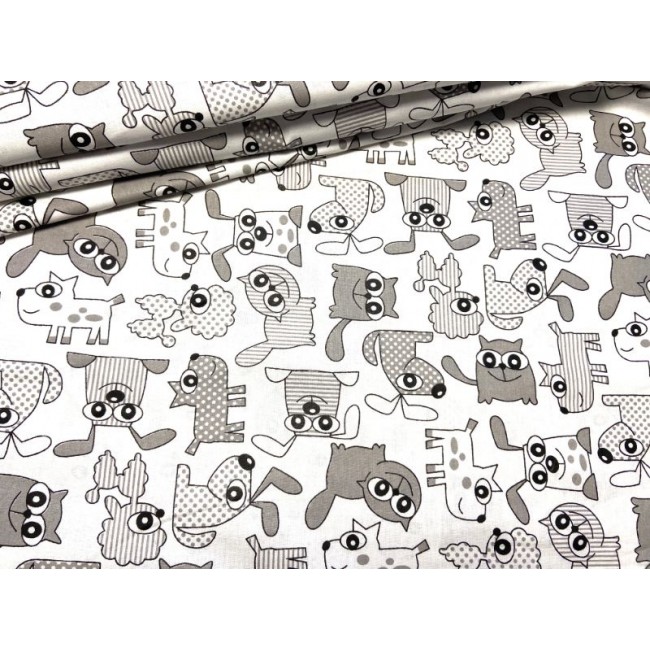 Tissu en coton - Chien et chat de dessin animé