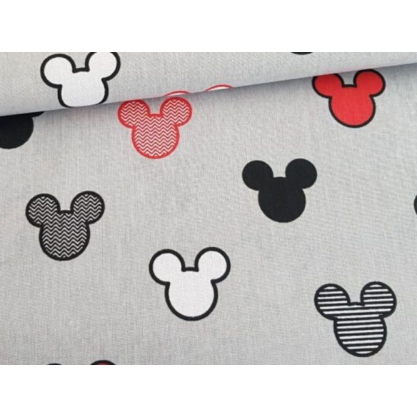 Tissu en coton - Mickey de souris motifs rouge sur gris