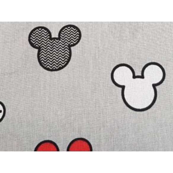 Tissu en coton - Mickey de souris motifs rouge sur gris