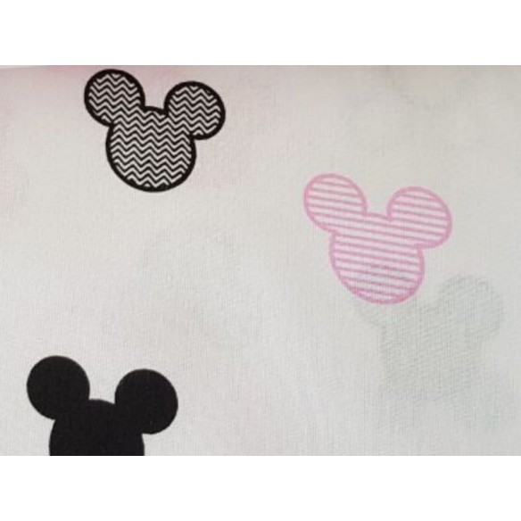 Tissu en coton - Mickey de souris motifs rose sur blanc