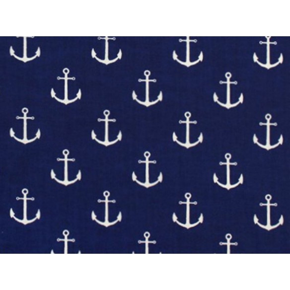 Tissu en coton - Petites ancres bleu marine