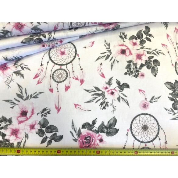 Tissu en coton - Capteurs de rêves roses bohème
