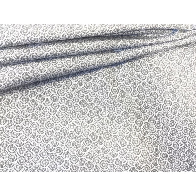 Tissu en coton - Mini rosettes grises sur blanc