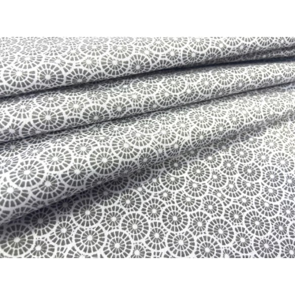 Tissu en coton - Mini rosettes grises sur blanc