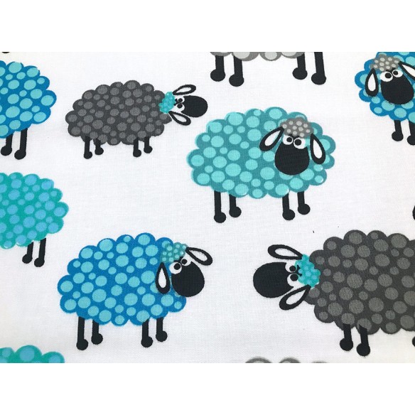 Tissu en coton - Mouton bleu et gris