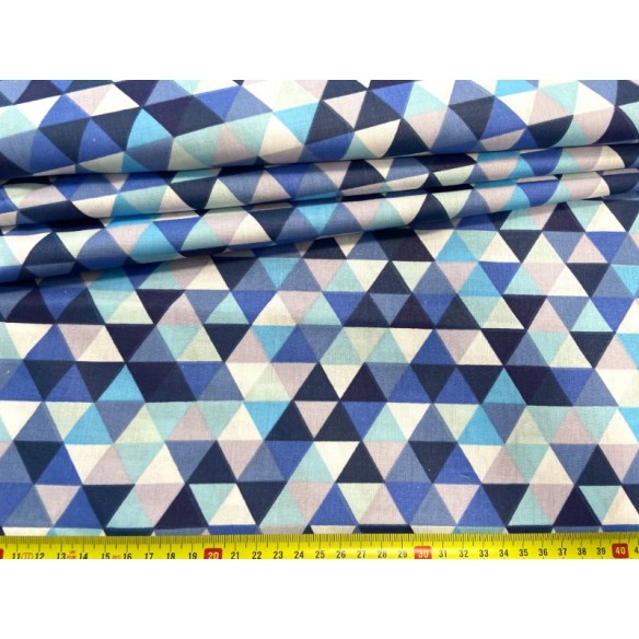 Tissu en coton - Mini triangles bleu marine