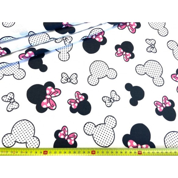 Tissu en coton - Mickey de souris abec pois rose
