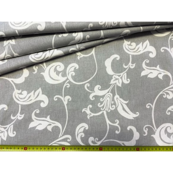 Tissu en coton - Joanna blanche sur gris