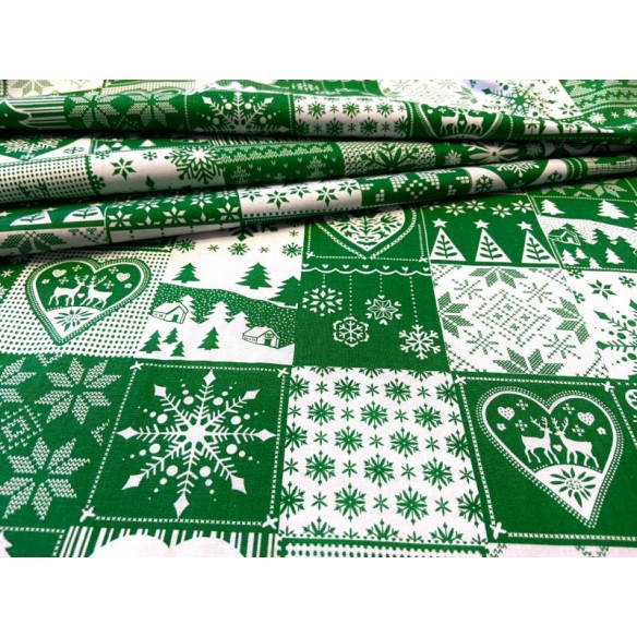Tissu en coton - Carreaux patchwork verts festifs
