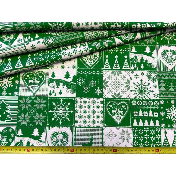 Tissu en coton - Carreaux patchwork verts festifs