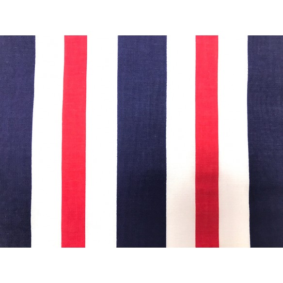 Tissu en coton - Rayures de marin bleu marine et rouge
