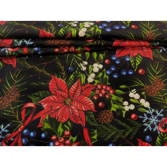 Tissu en coton - Etoile de Noël de Bethléem arcs sur noir