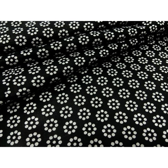 Tissu en coton - Points de fleurs sur noir