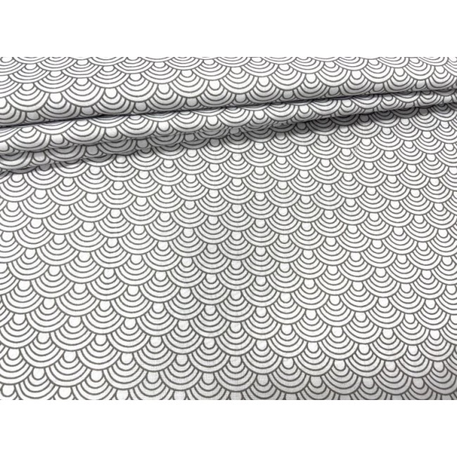 Tissu en coton - Coquillages gris sur blanc