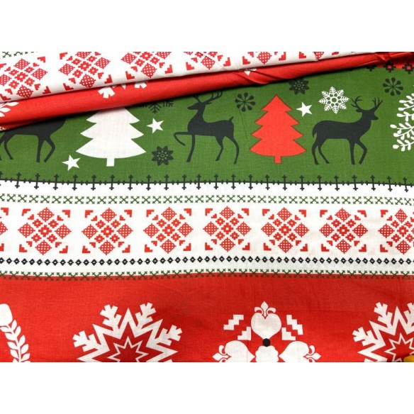 Tissu en coton - Pull festive renne rouge-vert