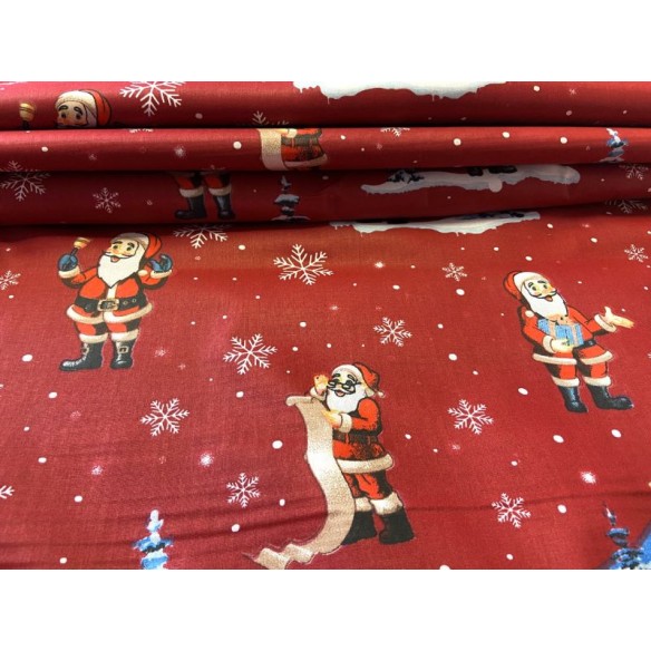 Tissu en coton - Chalets festifs et Pères Noël
