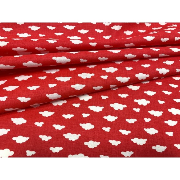 Tissu en coton - Nuages blancs sur rouge mini