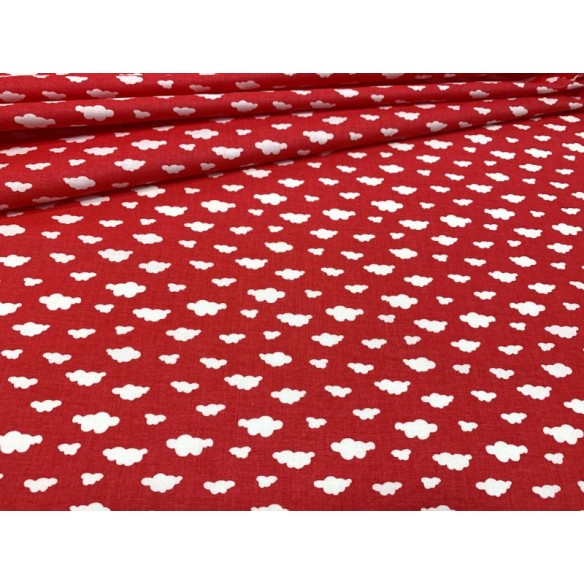 Tissu en coton - Nuages blancs sur rouge mini