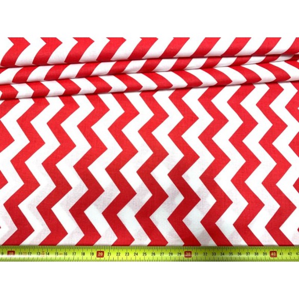 Tissu en coton - Zigzag rouge sur blanc