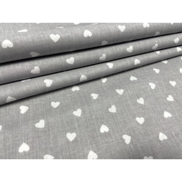Tissu en coton - Petits coeurs blancs sur gris