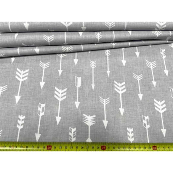 Tissu en coton - Flèches blanches sur gris