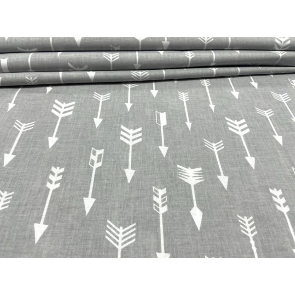 Tissu en coton - Flèches blanches sur gris