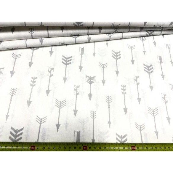Tissu en coton - Flèches grises sur blanc