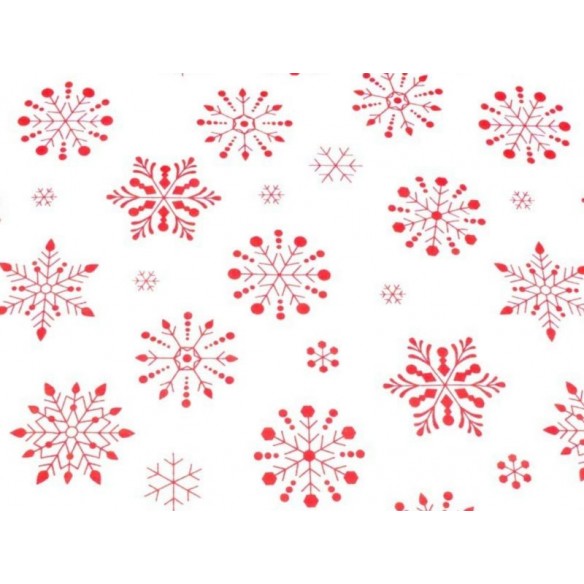 Tissu en coton - Festif flocons de neige rouges sur blanc