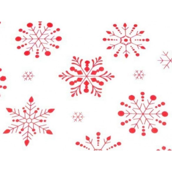 Tissu en coton - Festif flocons de neige rouges sur blanc