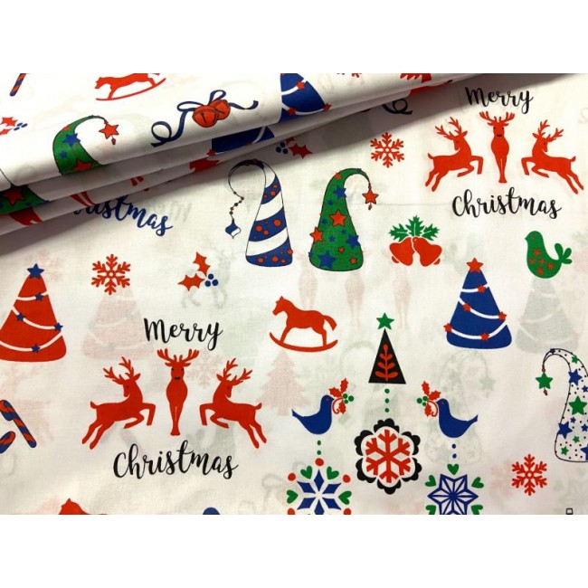 Tissu en coton - Festif merry christmas blanc