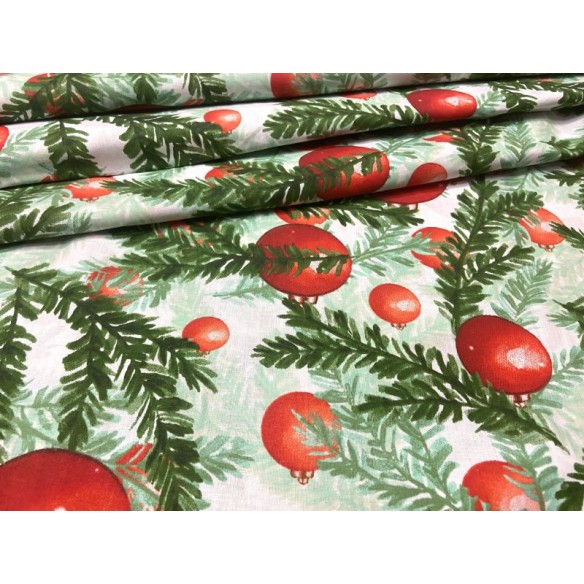 Tissu en coton - Festif boules et sapin de Noël pastel