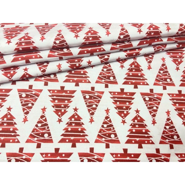 Tissu en coton - Sapins de Noël rouges chevron sur blanc