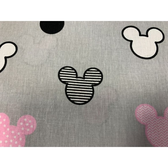 Tissu en coton - Mickey de souris motifs rose sur gris
