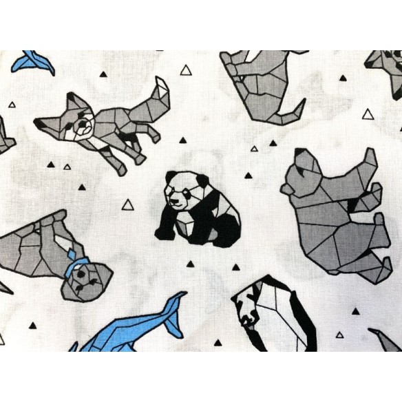Tissu en coton - Animaux origami bleus-gris