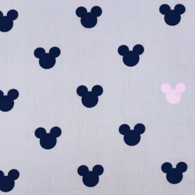 Tissu en coton - Mickey de souris rose-noir sur gris