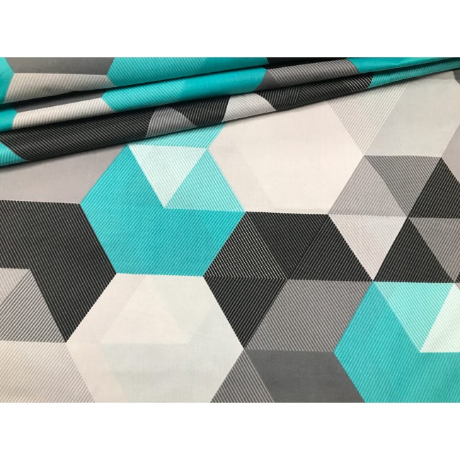 Tissu en coton - Tranches de turquoise hexagonale