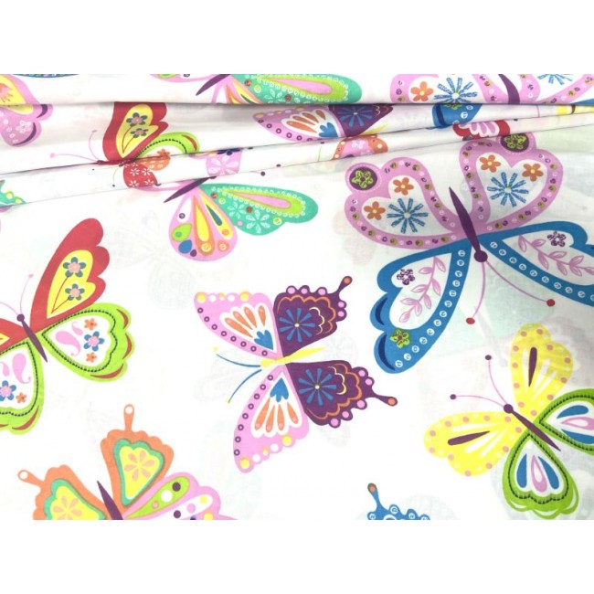 Tissu en coton - Papillons peints sur blanc