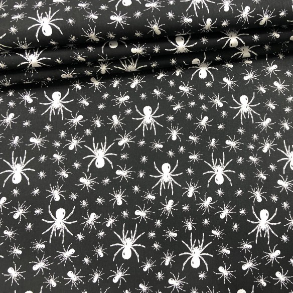 Tissu en coton - Araignées blanches sur noir