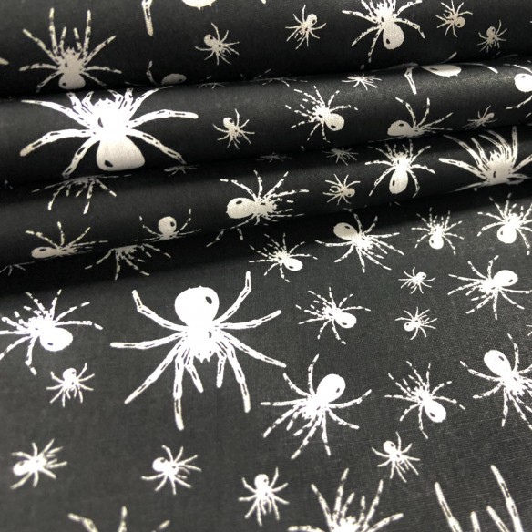 Tissu en coton - Araignées blanches sur noir