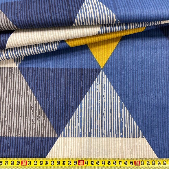 Tissu en coton - Triangles bleus et blancs grands
